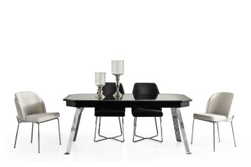 City Siyah Gümüş Yemek Odası Takımı